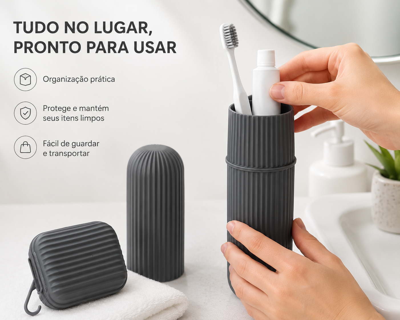 Kit de Higiene para Viagem com Porta-Escova e Saboneteira