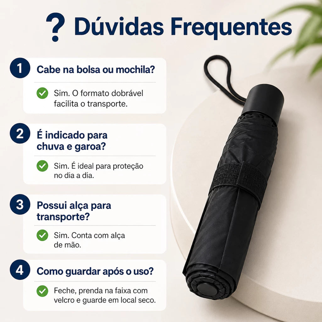 Guarda-Chuva Compacto Dobrável com Alça e Fecho em Velcro