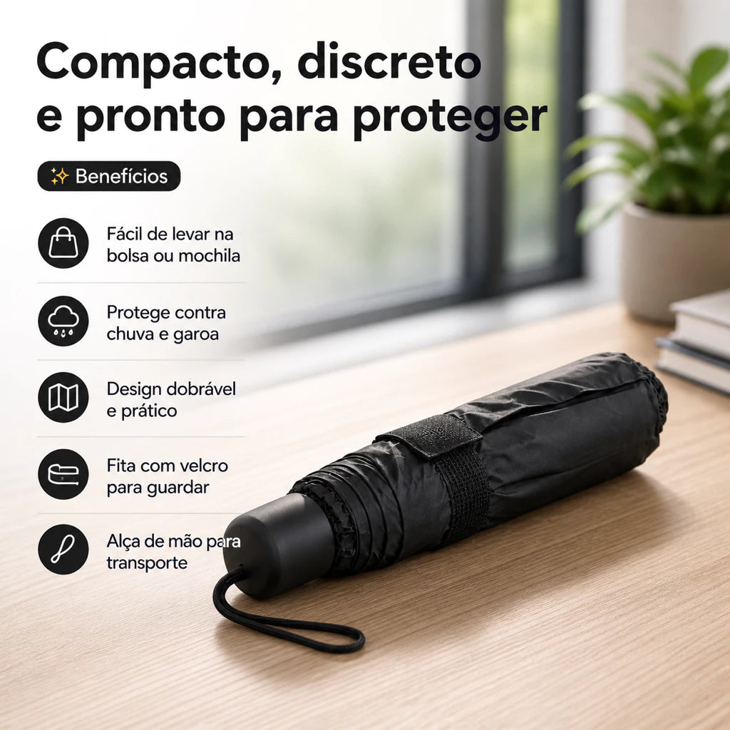 Guarda-Chuva Compacto Dobrável com Alça e Fecho em Velcro