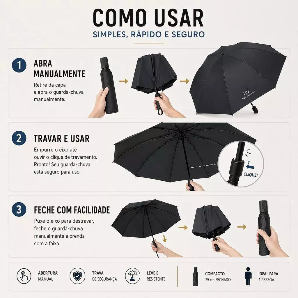 Guarda-Chuva Compacto Dobrável com Proteção UV e 8 Varetas