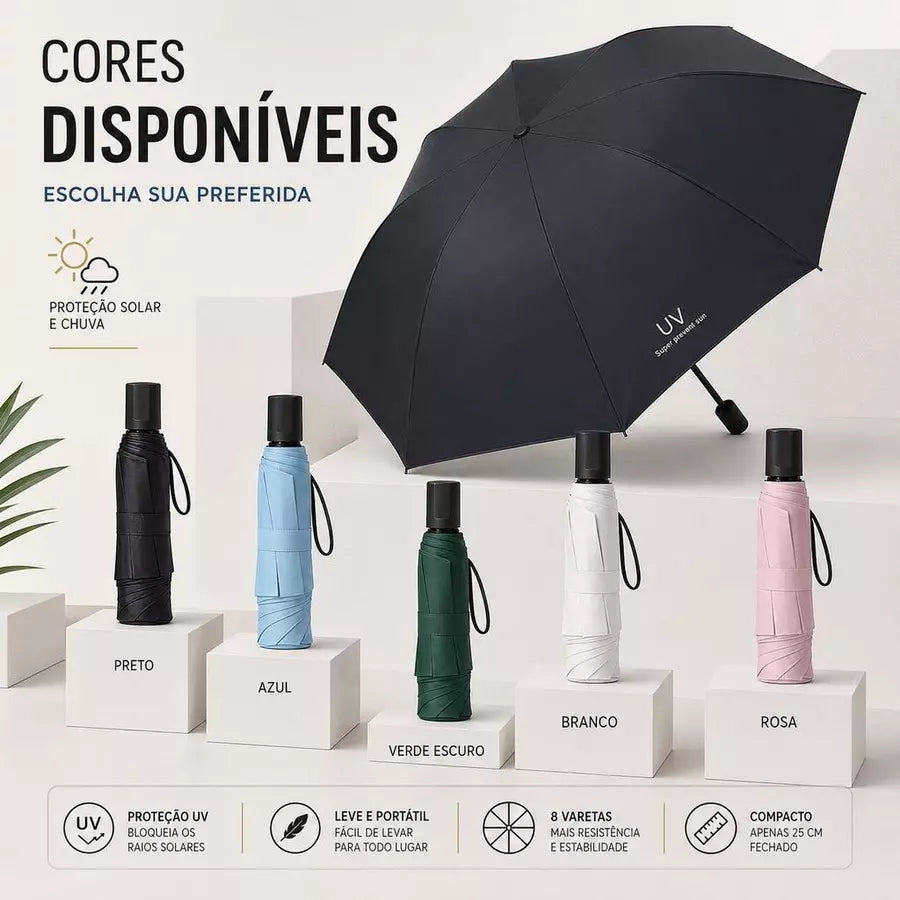 Guarda-Chuva Compacto Dobrável com Proteção UV e 8 Varetas